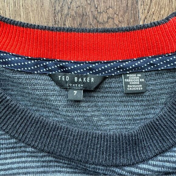 TED BAKER Topup Gray Striped Crew Neck Sweater Preppy Classic - Picture 5 of 11